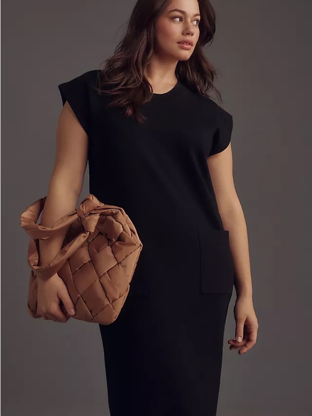 Maeve Black Midi Shift Dress with Patch Pockets